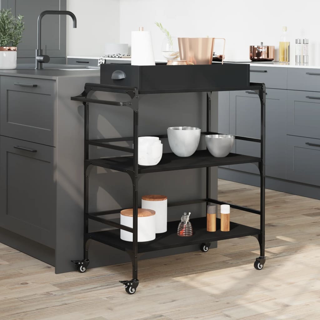 vidaXL Kitchen Trolley Black 32.1"x16.1"x36.4" Engineered Wood-2