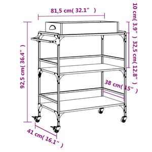 vidaXL Kitchen Trolley Black 32.1"x16.1"x36.4" Engineered Wood-3