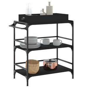 vidaXL Kitchen Trolley Black 32.1"x16.1"x36.4" Engineered Wood-5