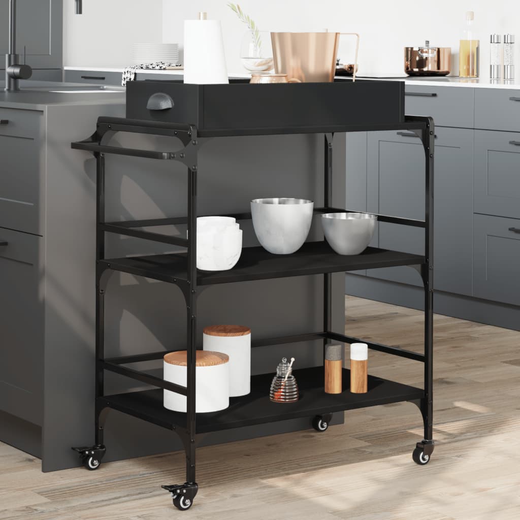 vidaXL Kitchen Trolley Black 32.1"x16.1"x36.4" Engineered Wood-1