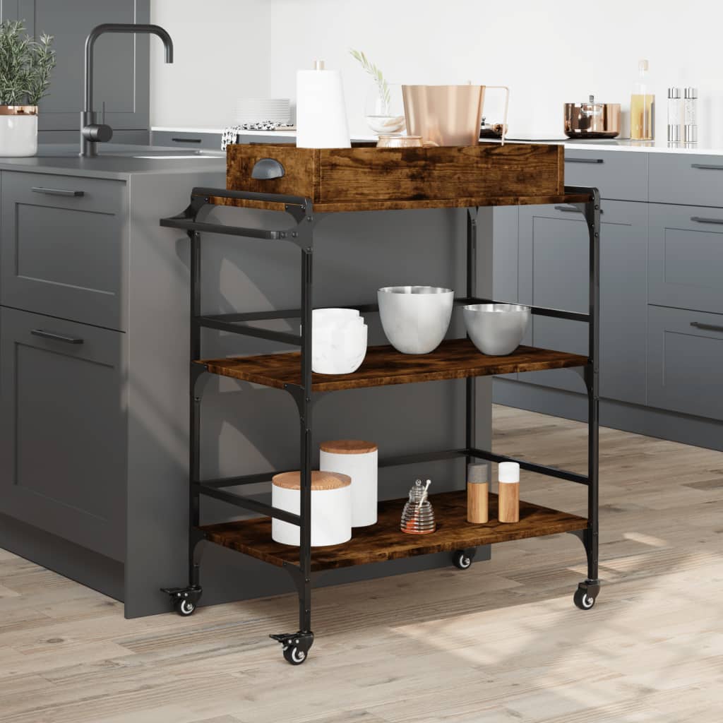 vidaXL Kitchen Trolley Black 32.1"x16.1"x36.4" Engineered Wood-11