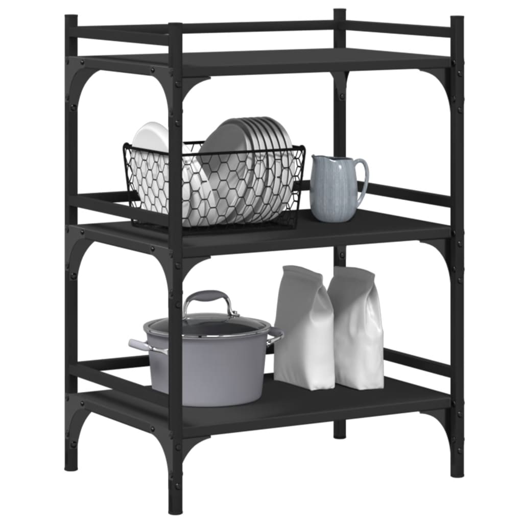 vidaXL Kitchen Trolley Black 19.7"x13.8"x29.7" Engineered Wood-4