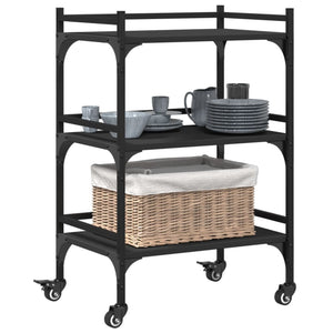 vidaXL Kitchen Trolley Black 19.7"x13.8"x29.7" Engineered Wood-5