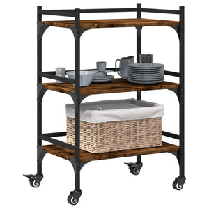 vidaXL Kitchen Trolley Smoked Oak 19.7"x13.8"x29.7" Engineered Wood-5