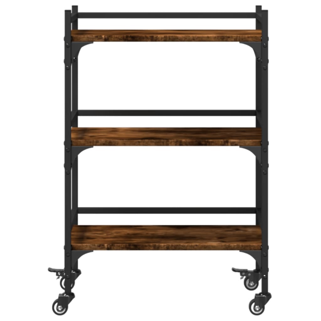 vidaXL Kitchen Trolley Smoked Oak 19.7"x13.8"x29.7" Engineered Wood-6