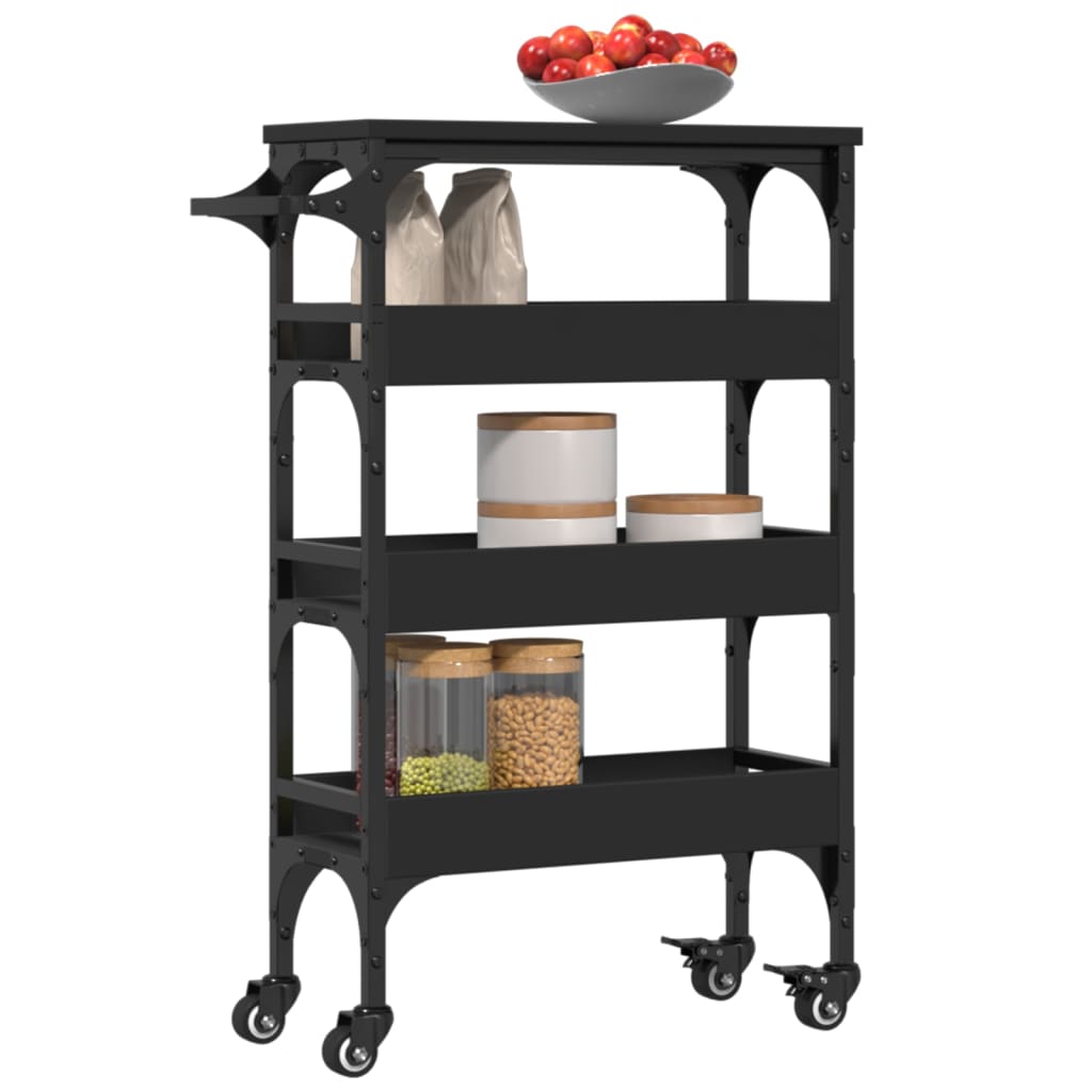 vidaXL Kitchen Trolley Black 20.9"x7.9"x29.9" Engineered Wood-5