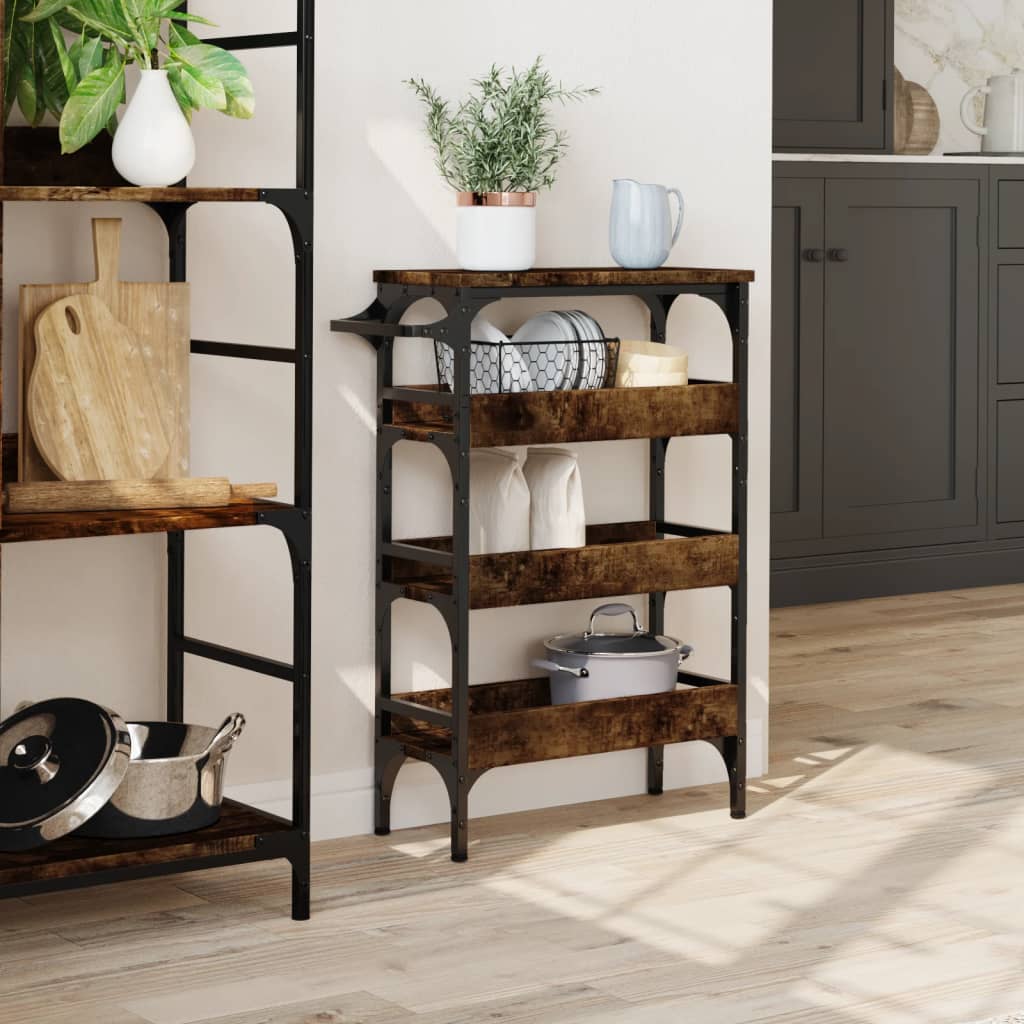 vidaXL Kitchen Trolley Smoked Oak 20.9"x7.9"x29.9" Engineered Wood-1