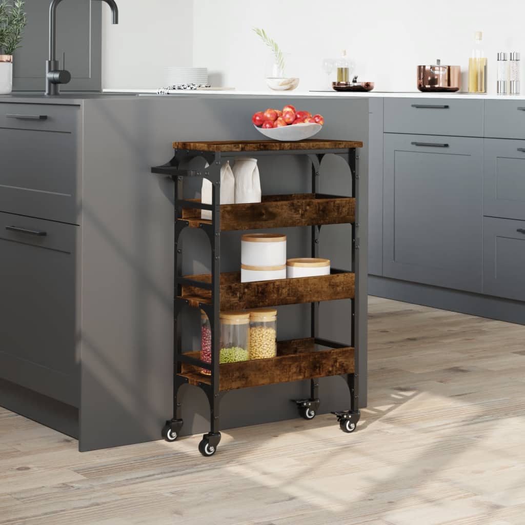 vidaXL Kitchen Trolley Smoked Oak 20.9"x7.9"x29.9" Engineered Wood-3