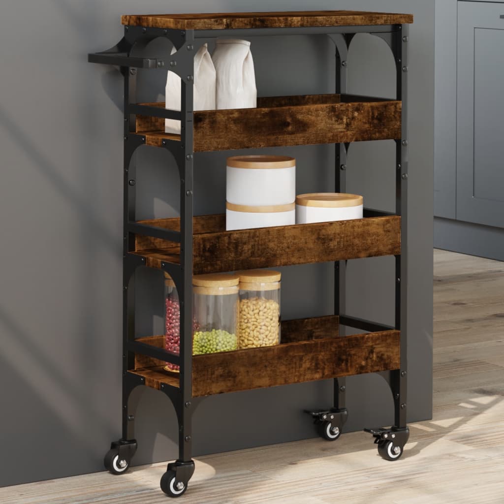 vidaXL Kitchen Trolley Smoked Oak 20.9"x7.9"x29.9" Engineered Wood-0