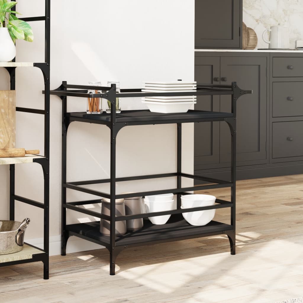 vidaXL Kitchen Trolley Black 32.3"x15.7"x30.9" Engineered Wood-2