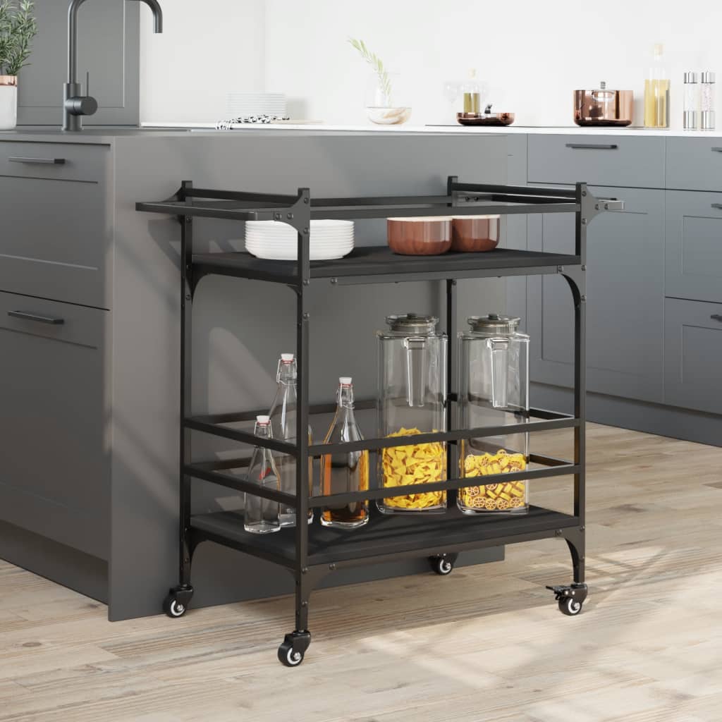 vidaXL Kitchen Trolley Black 32.3"x15.7"x30.9" Engineered Wood-3