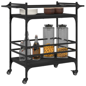 vidaXL Kitchen Trolley Black 32.3"x15.7"x30.9" Engineered Wood-4