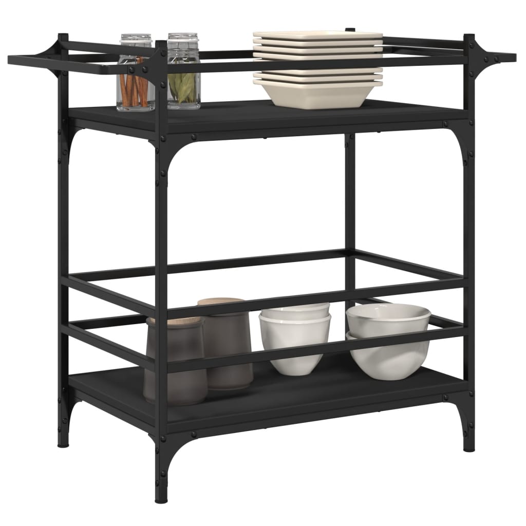 vidaXL Kitchen Trolley Black 32.3"x15.7"x30.9" Engineered Wood-5