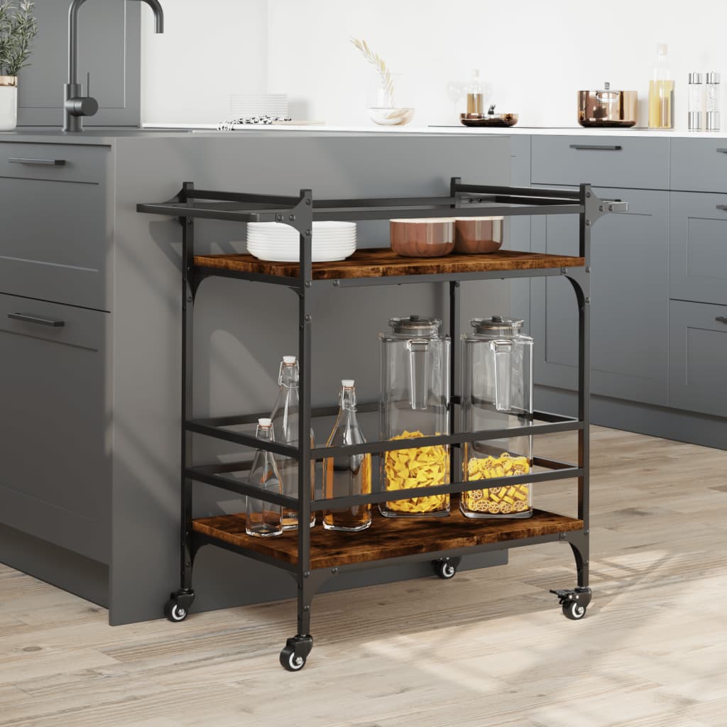 vidaXL Kitchen Trolley Black 32.3"x15.7"x30.9" Engineered Wood-11