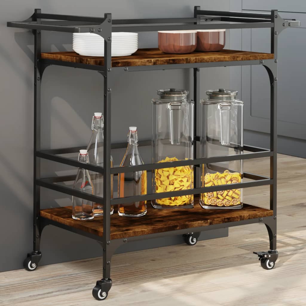 vidaXL Kitchen Trolley Black 32.3"x15.7"x30.9" Engineered Wood-9