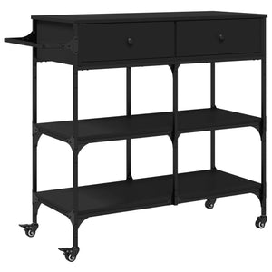 vidaXL Kitchen Trolley Black 41.3"x16.5"x37.4" Engineered Wood-1