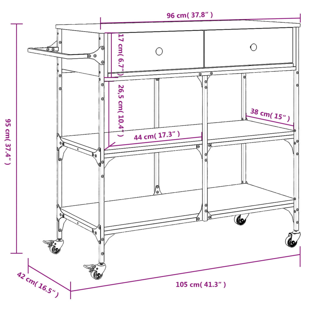 vidaXL Kitchen Trolley Black 41.3"x16.5"x37.4" Engineered Wood-7