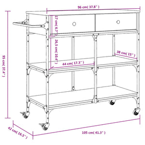 vidaXL Kitchen Trolley Black 41.3"x16.5"x37.4" Engineered Wood-7