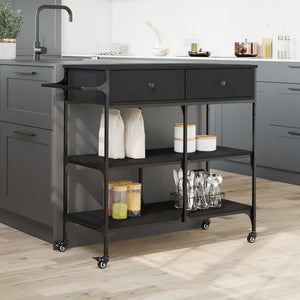 vidaXL Kitchen Trolley Black 41.3"x16.5"x37.4" Engineered Wood-9