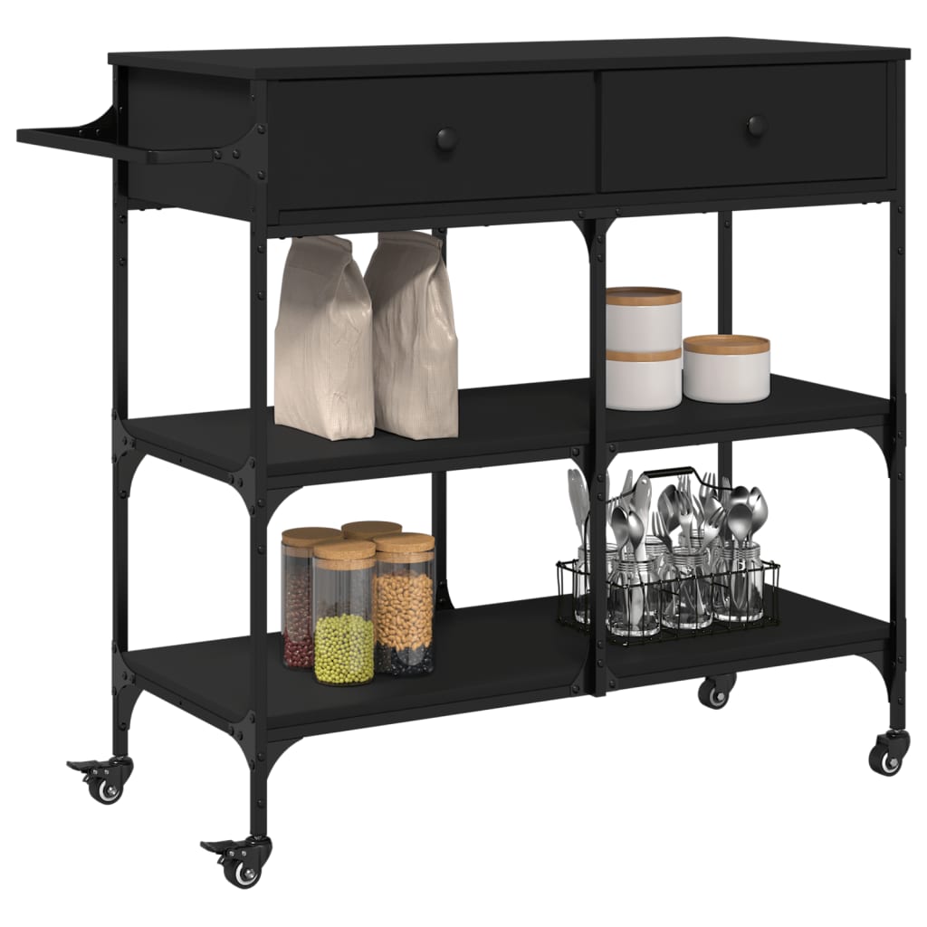 vidaXL Kitchen Trolley Black 41.3"x16.5"x37.4" Engineered Wood-13