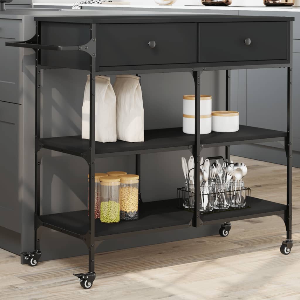 vidaXL Kitchen Trolley Black 41.3"x16.5"x37.4" Engineered Wood-3