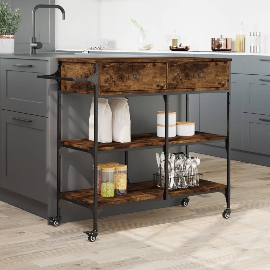 vidaXL Kitchen Trolley Black 41.3"x16.5"x37.4" Engineered Wood-4