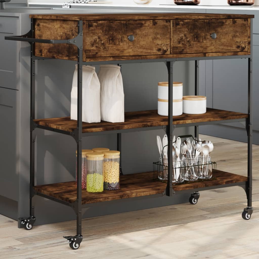 vidaXL Kitchen Trolley Black 41.3"x16.5"x37.4" Engineered Wood-0