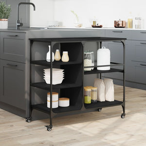 vidaXL Kitchen Trolley Black 39.4"x17.7"x35.2" Engineered Wood-7