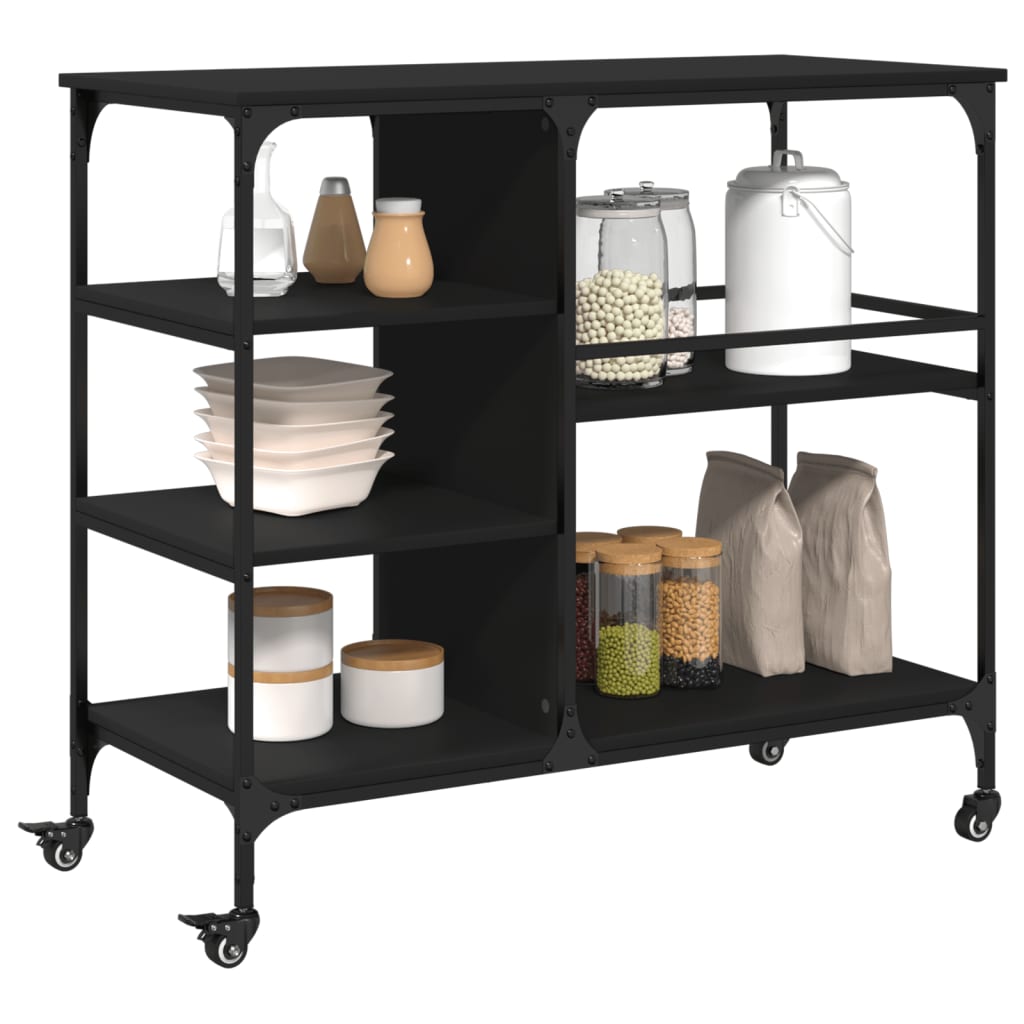 vidaXL Kitchen Trolley Black 39.4"x17.7"x35.2" Engineered Wood-11