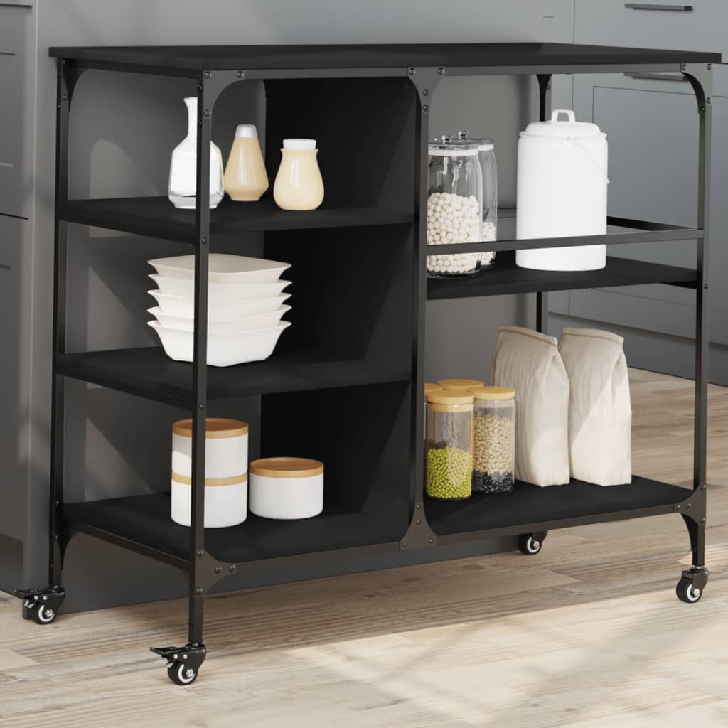 vidaXL Kitchen Trolley Black 39.4"x17.7"x35.2" Engineered Wood-3