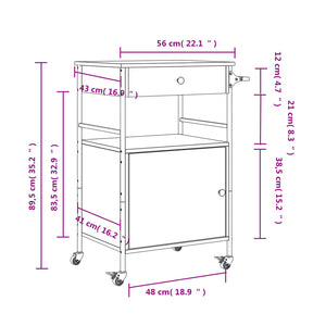 vidaXL Kitchen Trolley Black 22"x16.9"x35.2" Engineered Wood-3