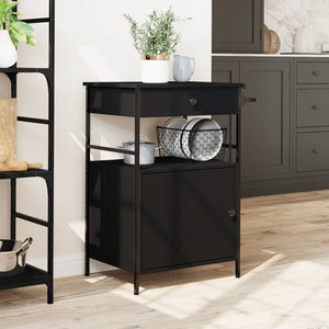 vidaXL Kitchen Trolley Black 22"x16.9"x35.2" Engineered Wood-2