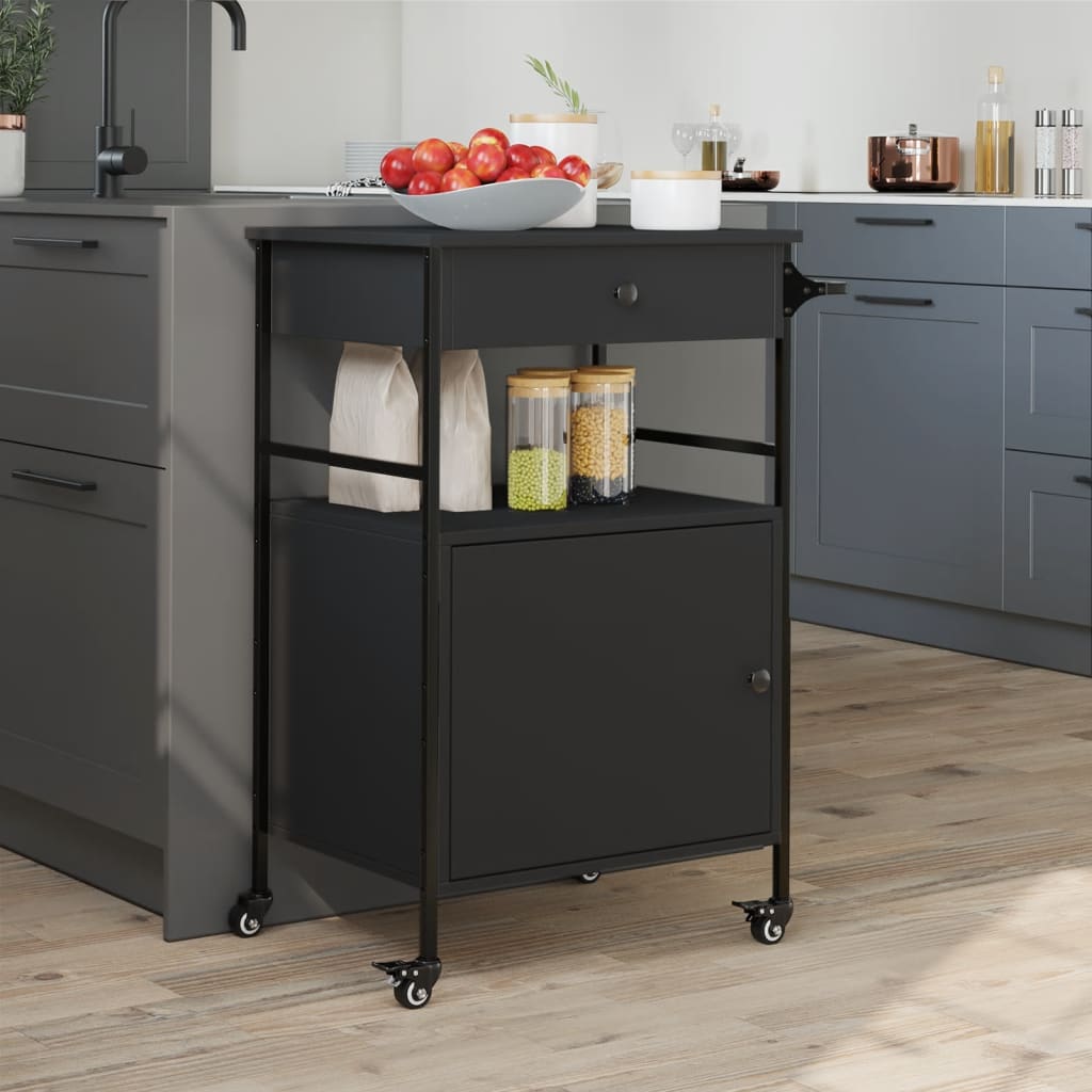 vidaXL Kitchen Trolley Black 22"x16.9"x35.2" Engineered Wood-4