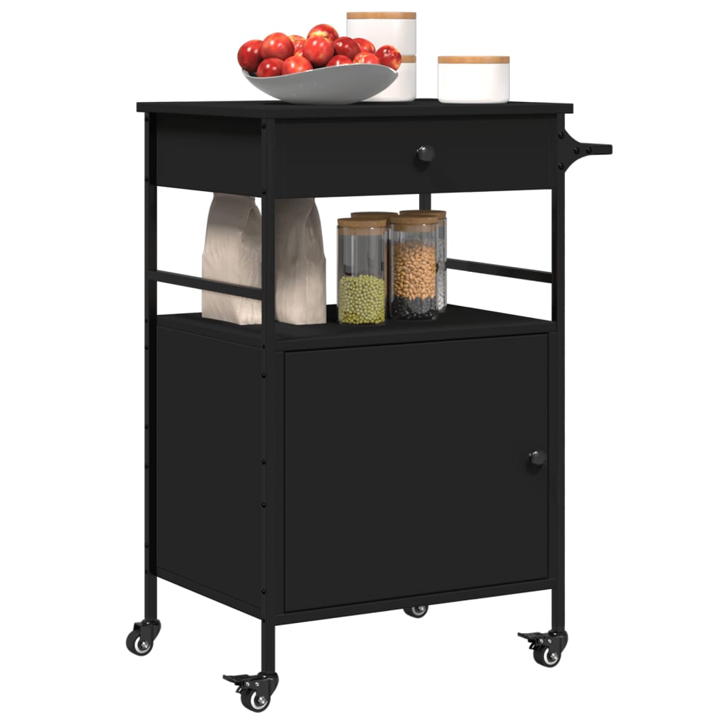 vidaXL Kitchen Trolley Black 22"x16.9"x35.2" Engineered Wood-6