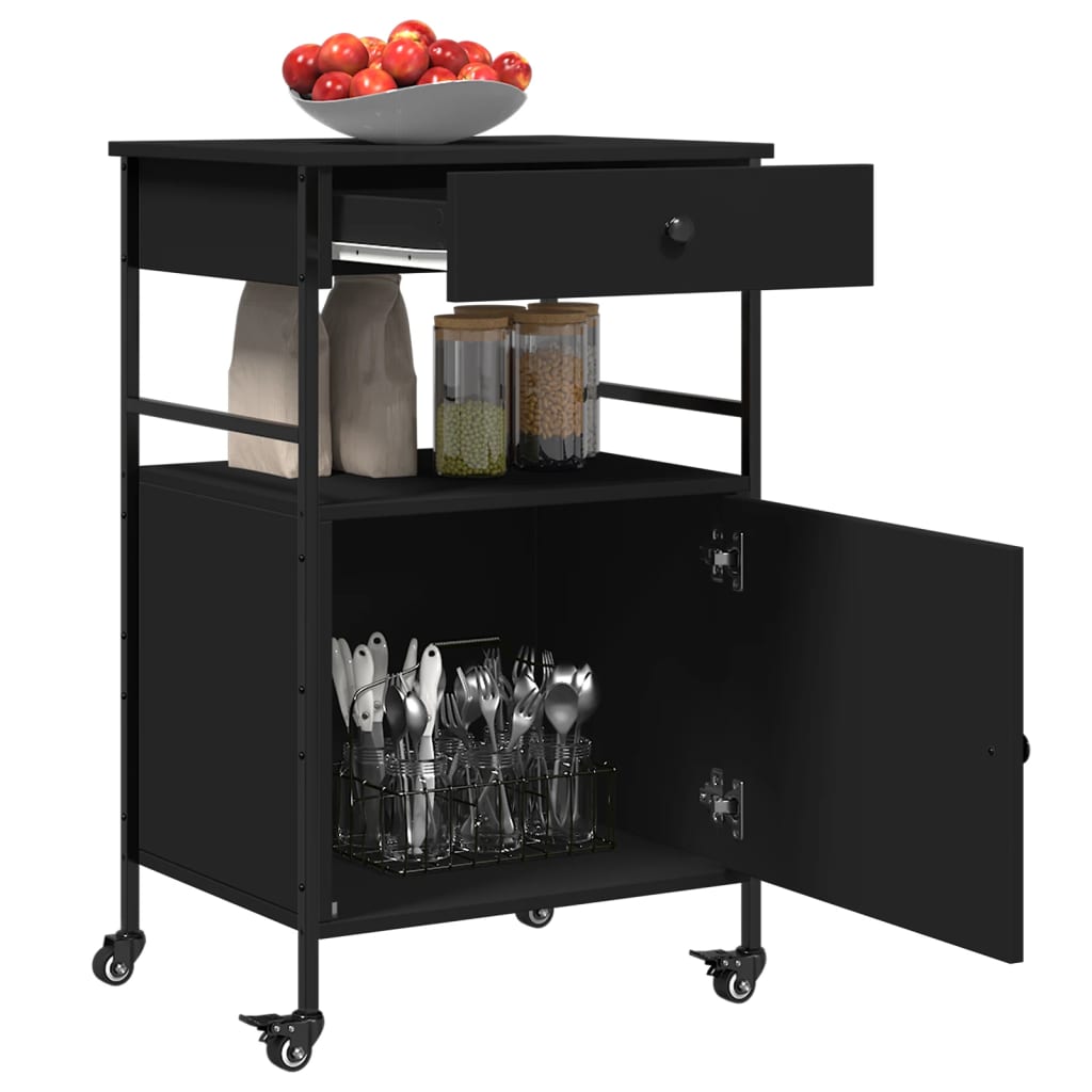 vidaXL Kitchen Trolley Black 22"x16.9"x35.2" Engineered Wood-7