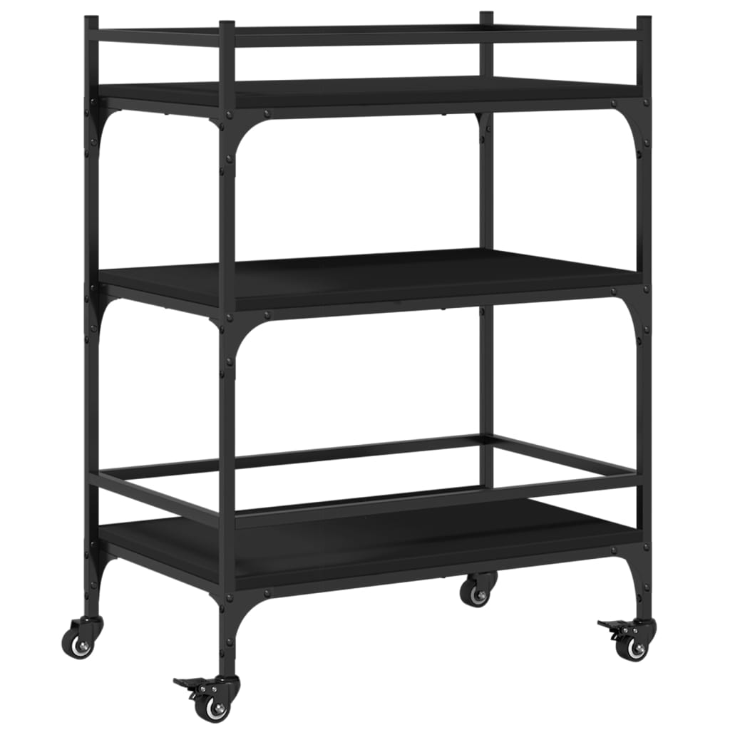 vidaXL Kitchen Trolley Black 25.6"x15.7"x34.1" Engineered Wood-0