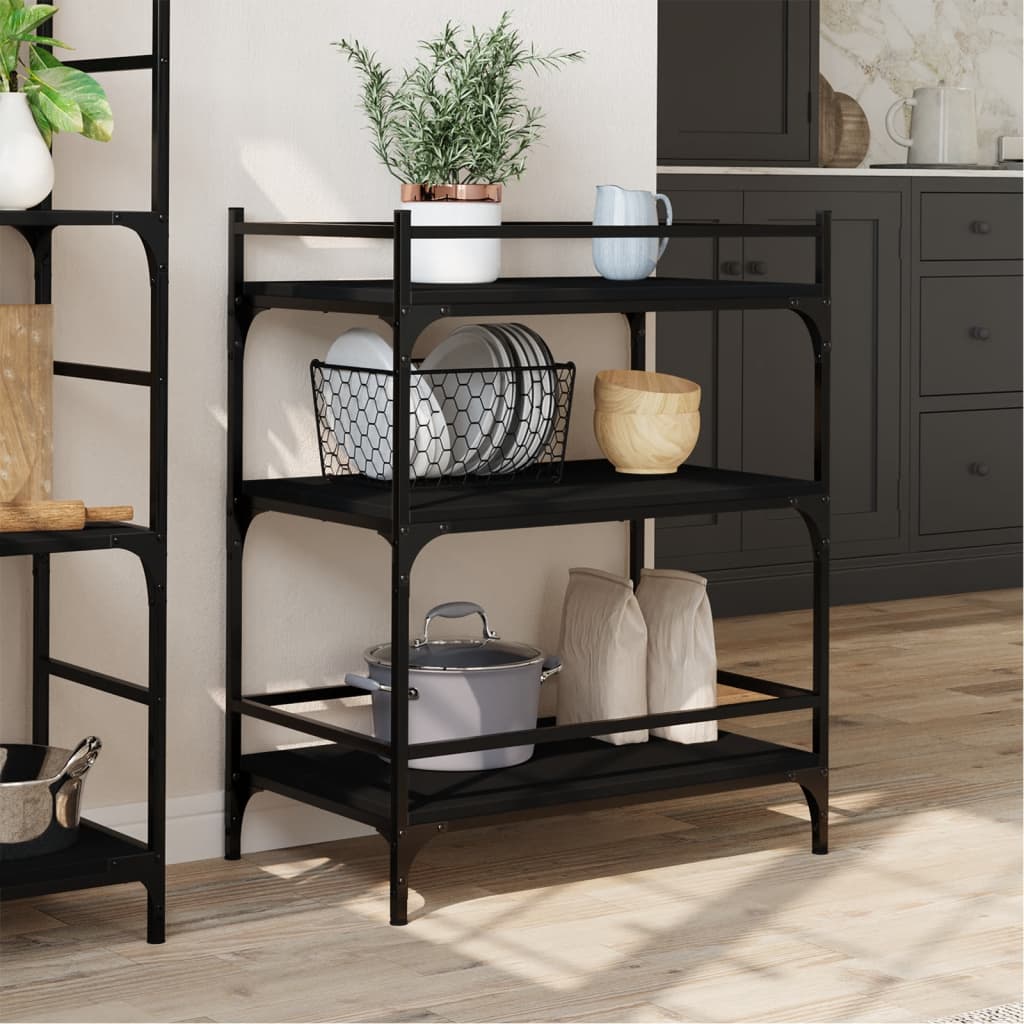 vidaXL Kitchen Trolley Black 25.6"x15.7"x34.1" Engineered Wood-3