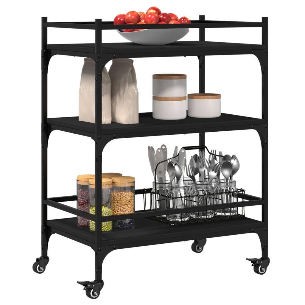 vidaXL Kitchen Trolley Black 25.6"x15.7"x34.1" Engineered Wood-4