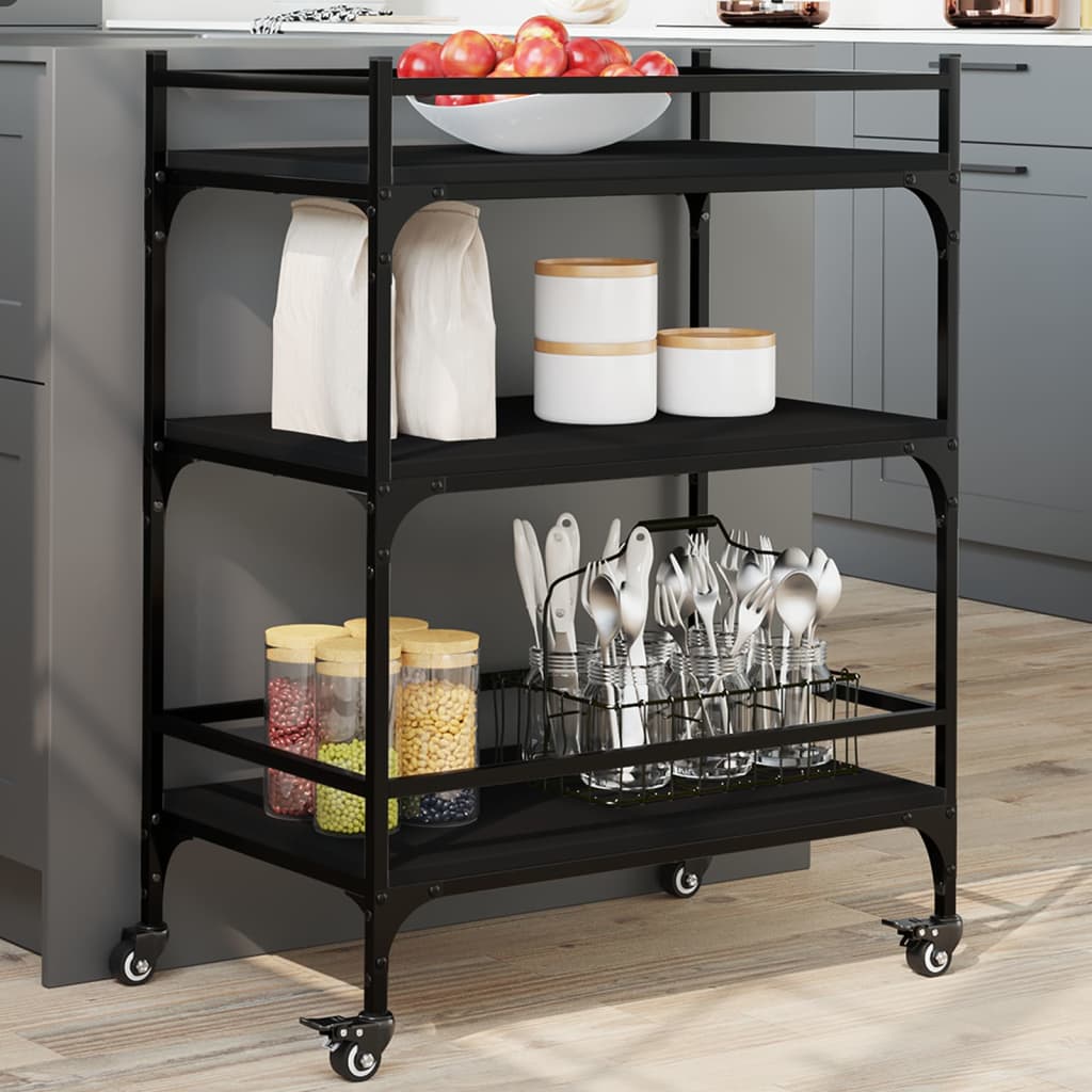 vidaXL Kitchen Trolley Black 25.6"x15.7"x34.1" Engineered Wood-1