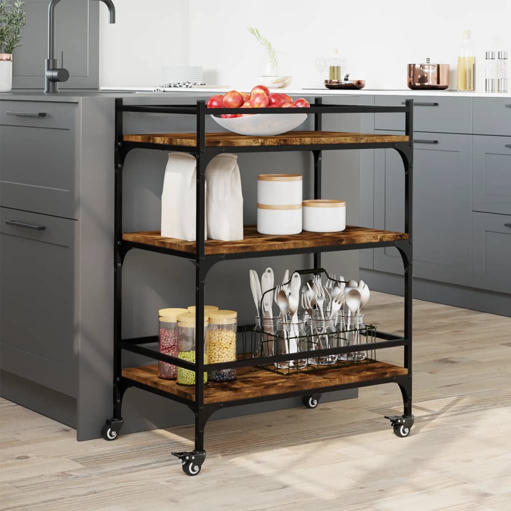 vidaXL Kitchen Trolley Black 25.6"x15.7"x34.1" Engineered Wood-9