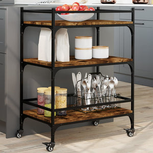 vidaXL Kitchen Trolley Black 25.6"x15.7"x34.1" Engineered Wood-8