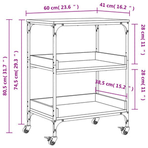 vidaXL Kitchen Trolley Black 23.6"x16.1"x31.7" Engineered Wood-3