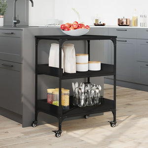 vidaXL Kitchen Trolley Black 23.6"x16.1"x31.7" Engineered Wood-2