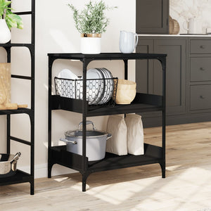 vidaXL Kitchen Trolley Black 23.6"x16.1"x31.7" Engineered Wood-4