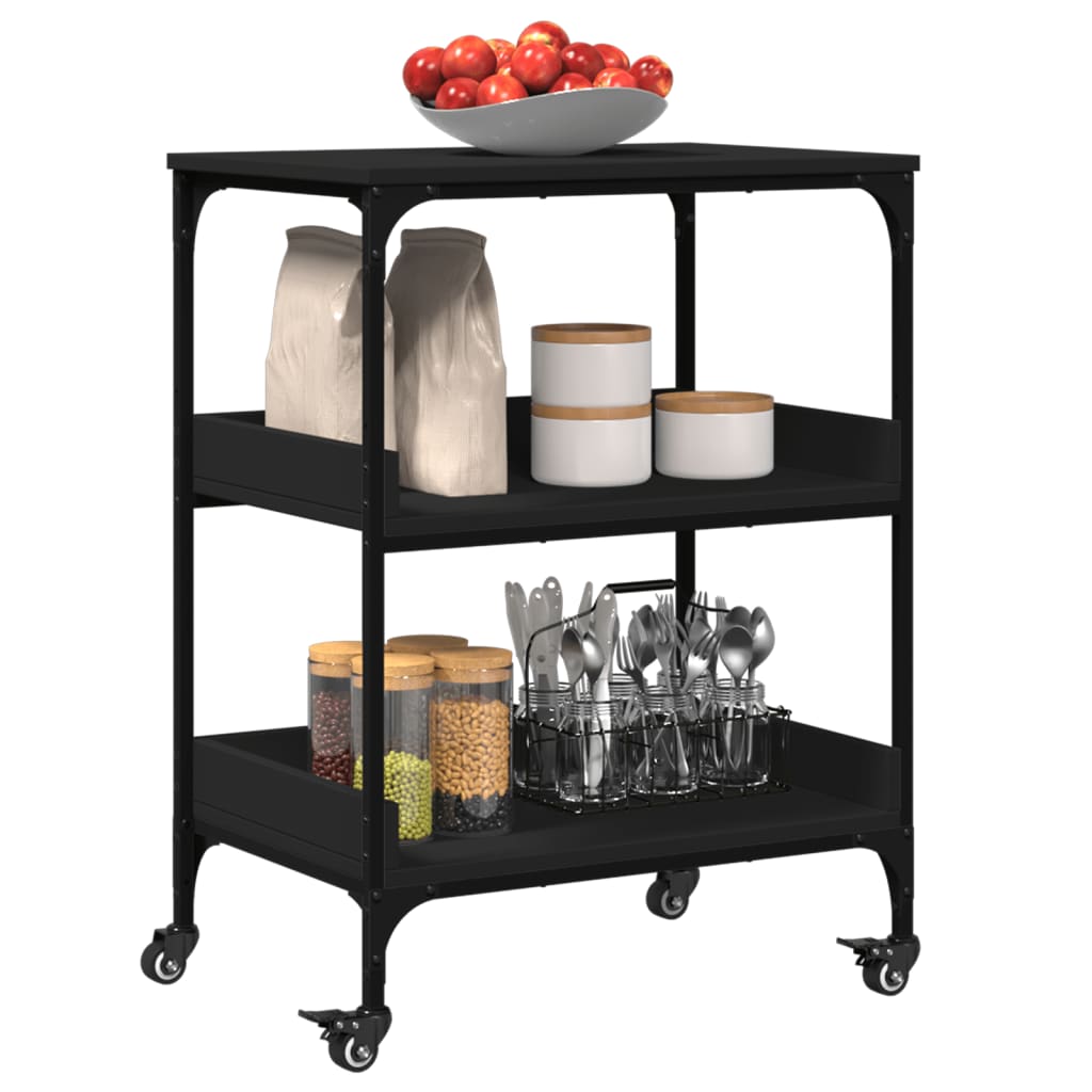 vidaXL Kitchen Trolley Black 23.6"x16.1"x31.7" Engineered Wood-5