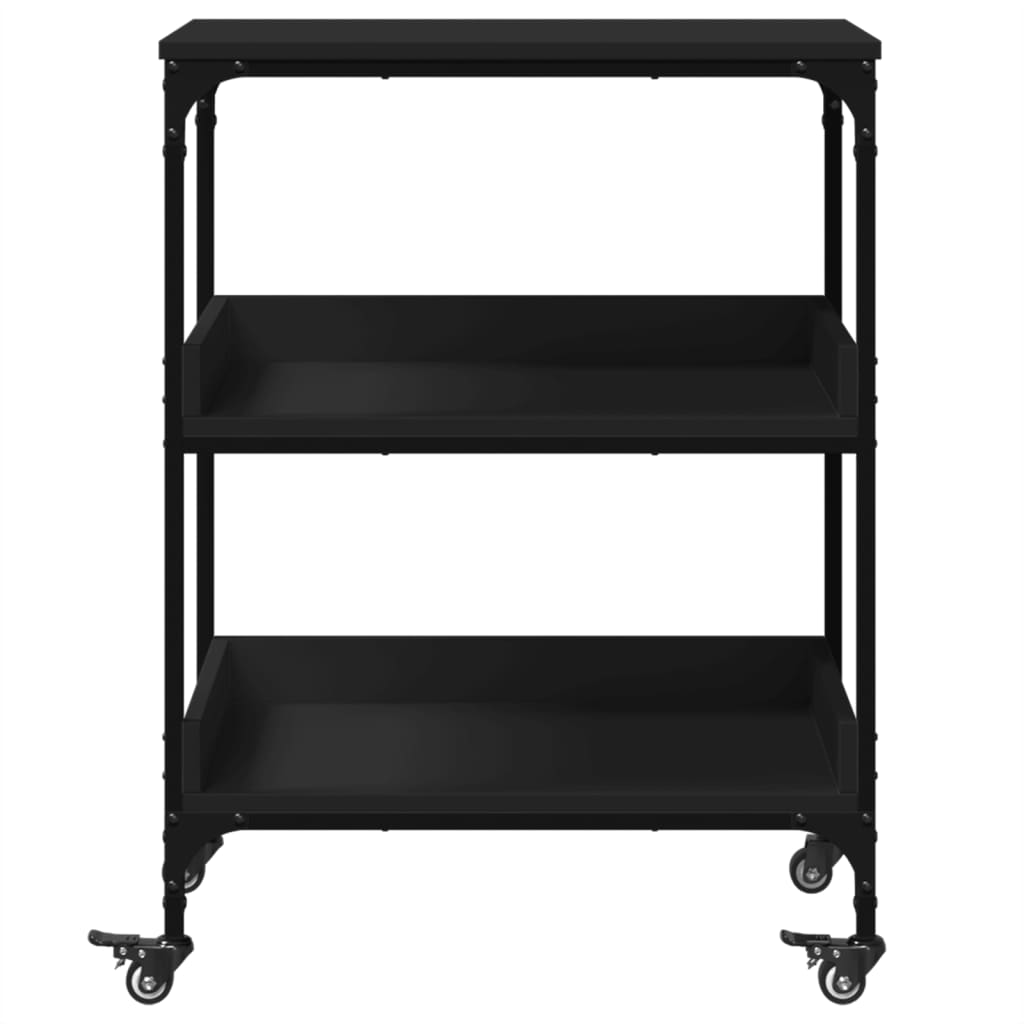 vidaXL Kitchen Trolley Black 23.6"x16.1"x31.7" Engineered Wood-7