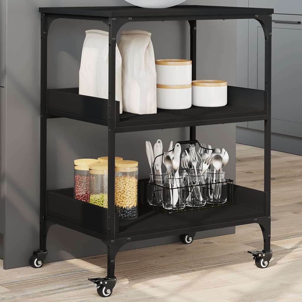 vidaXL Kitchen Trolley Black 23.6"x16.1"x31.7" Engineered Wood-1