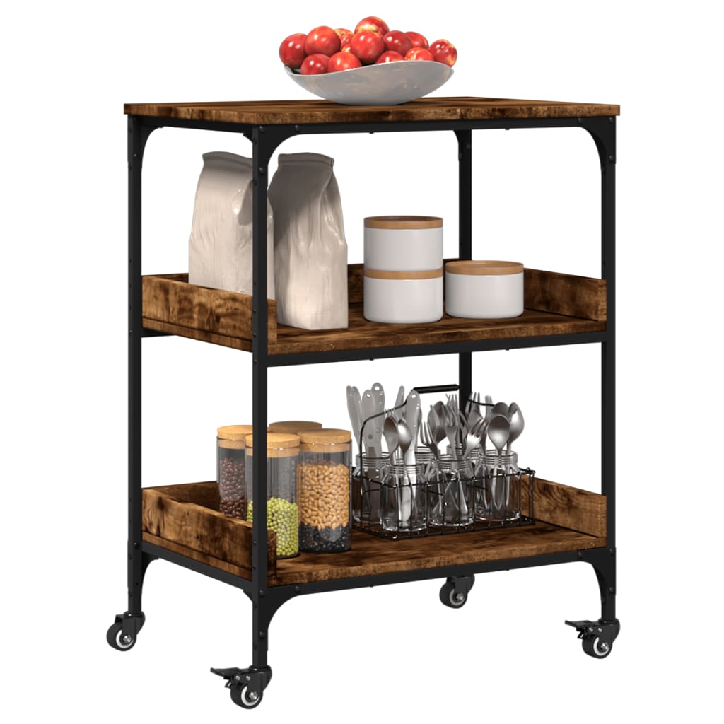 vidaXL Kitchen Trolley Black 23.6"x16.1"x31.7" Engineered Wood-13