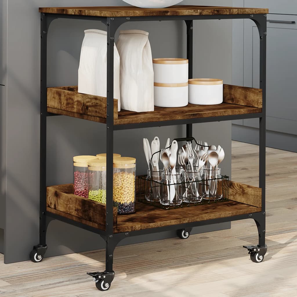 vidaXL Kitchen Trolley Black 23.6"x16.1"x31.7" Engineered Wood-10