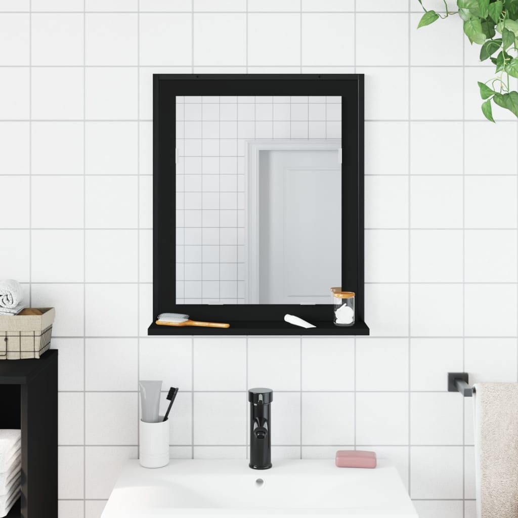 vidaXL Bathroom Mirror with Shelf Black 19.7"x4.7"x23.6" Engineered Wood-2